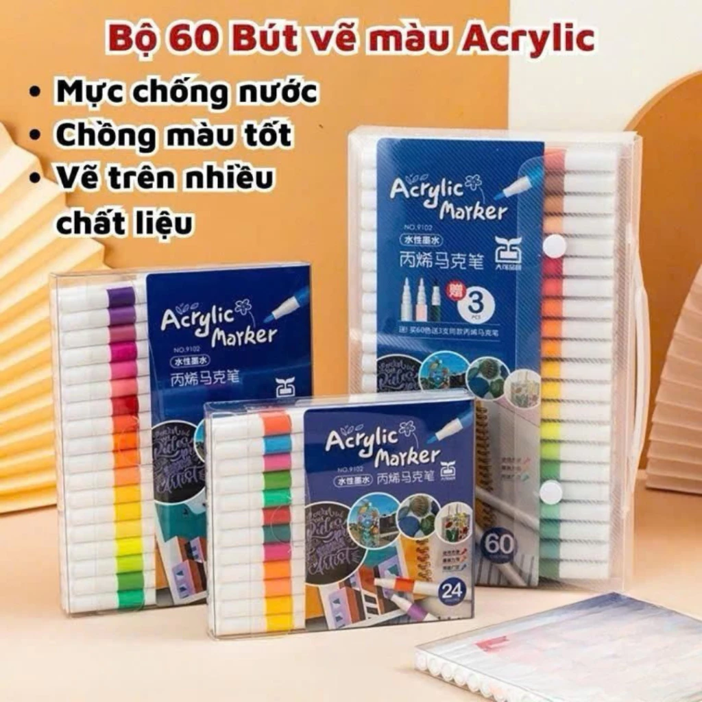 Bút Màu Acrylic Markers vinaluxury Hộp /48/60/150/ - Hôp Màu An Toàn Vẽ Trên Mọi Chất Liệu