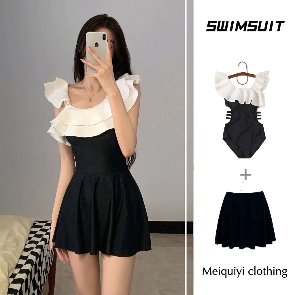 𝓜𝓮𝓲𝓺𝓾𝓲𝔂𝓲🥝Bikini kèm chân váy phối viền bèo nữ tính và kín đáo