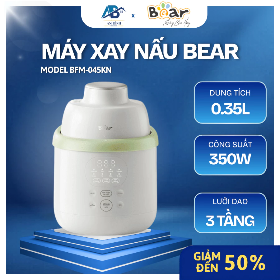 Máy Xay Nấu Ăn Dặm Bear BFM-045KN Tự Động Xay Nhuyễn, Giúp Chế Biến Đồ Ăn Cho Bé - Ani Bình Đồ Gia Dụng