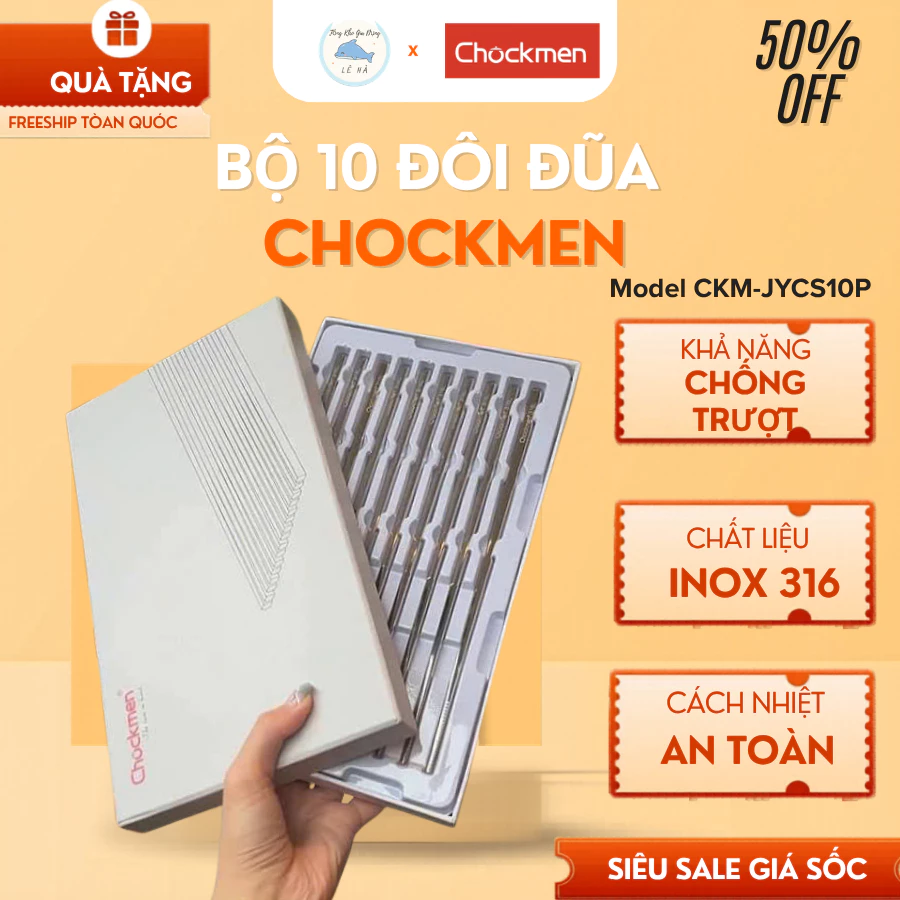 Set 10 Đôi Đũa Chockmen C59 Chất Liệu Kháng Khuẩn Sáng Bóng, Không Lo Hoen Gỉ Khi Sử Dụng - Tổng Kho Gia Dụng Lê Hà