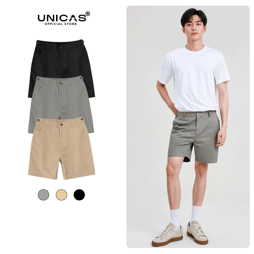Quần Shorts Kaki Nam UNICAS Chất Vải Kaki Cotton Cạp Chun Co Giãn Form Slimfit Cao Cấp Thời Thượng