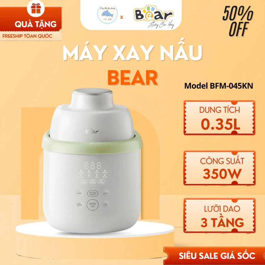 Máy Xay Nấu Ăn Dặm Bear BFM-045KN Tích Hợp Hẹn Giờ, Lòng Nồi Chống Dính Dễ Vệ Sinh - Tổng Kho Gia Dụng Lê Hà
