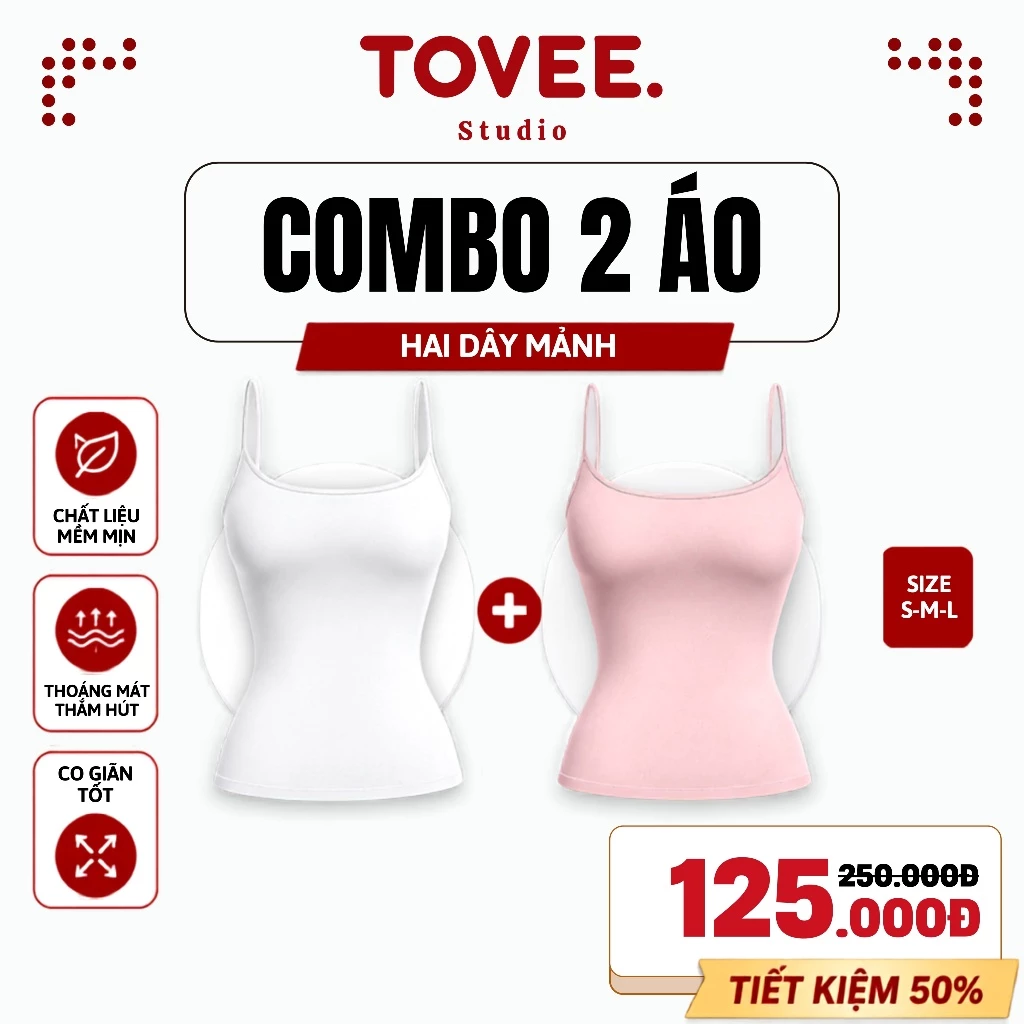 [COMBO 2] Áo Thun Nữ Ôm Body HAI DÂY MẢNH BORIP LỤA DD18 Co Giãn 4 Chiều, Mềm Mát TOVEE