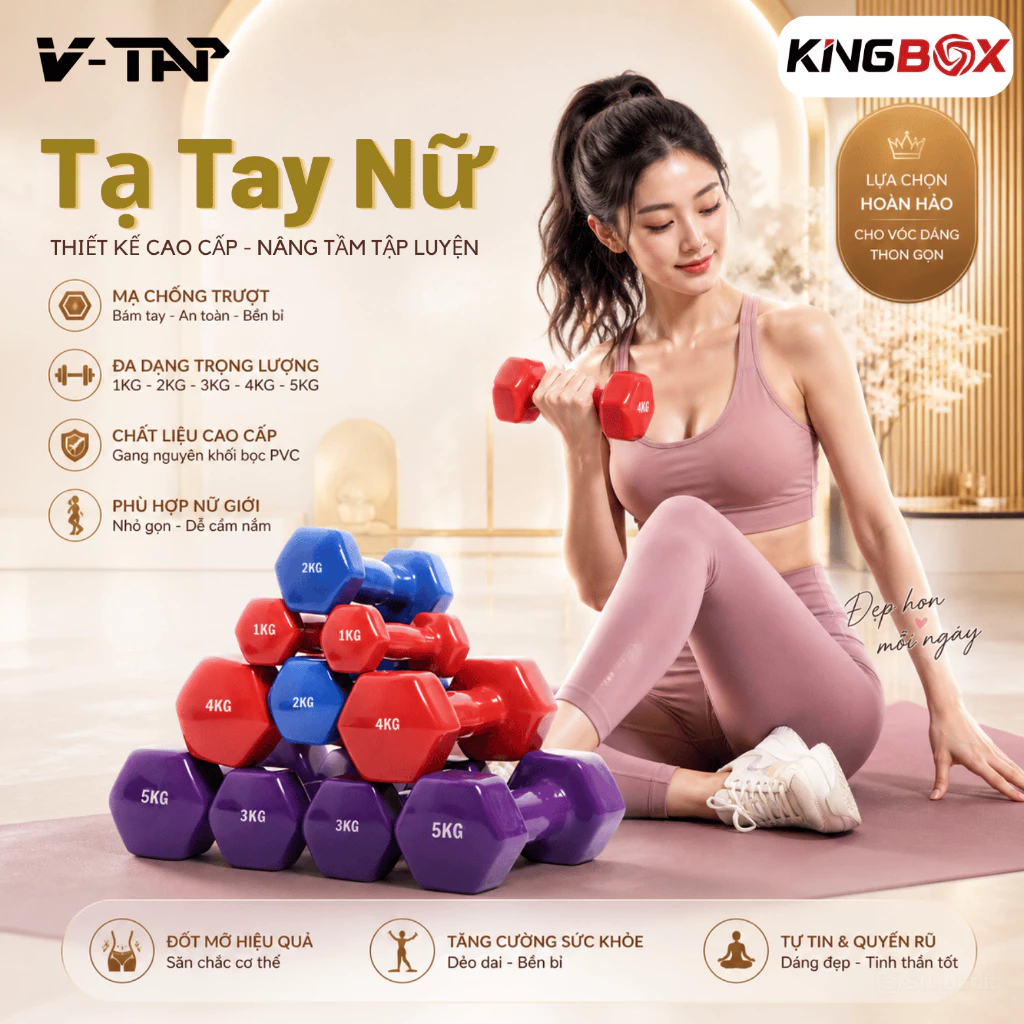 Tạ tay nữ VTAP 1kg 2kg 3kg lõi gang bọc cao su, Tập yoga, Tập gym giãn cơ, Thể dục tại nhà - 1 Chiếc