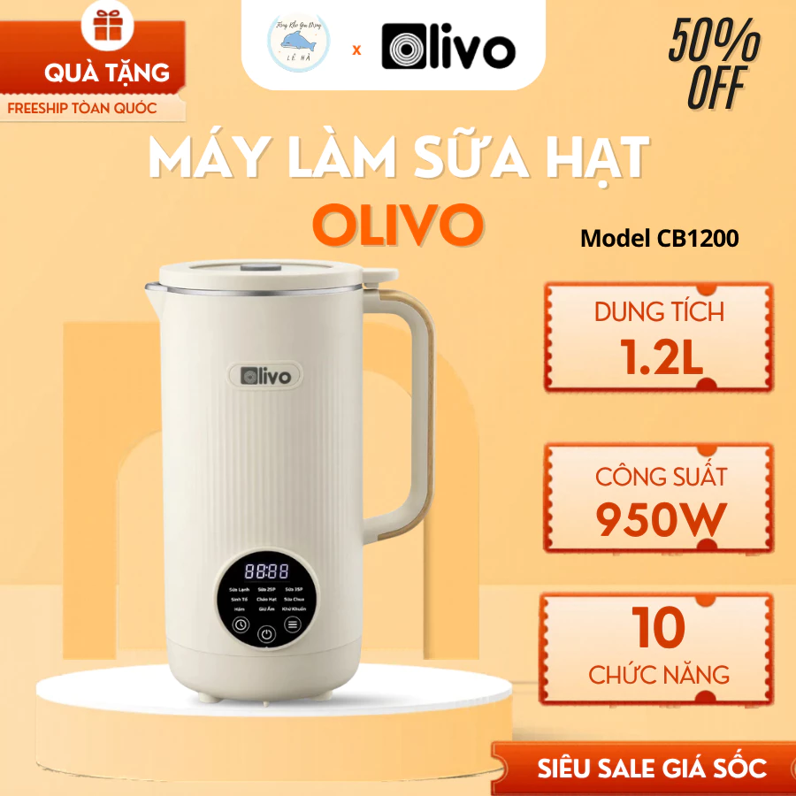 Máy Làm Sữa Hạt Olivo CB1200 Vận Hành Vô Cùng Êm Ái, Nhiều Chế Độ Nấu Tự Động Tiện Lợi - Tổng Kho Gia Dụng Lê Hà