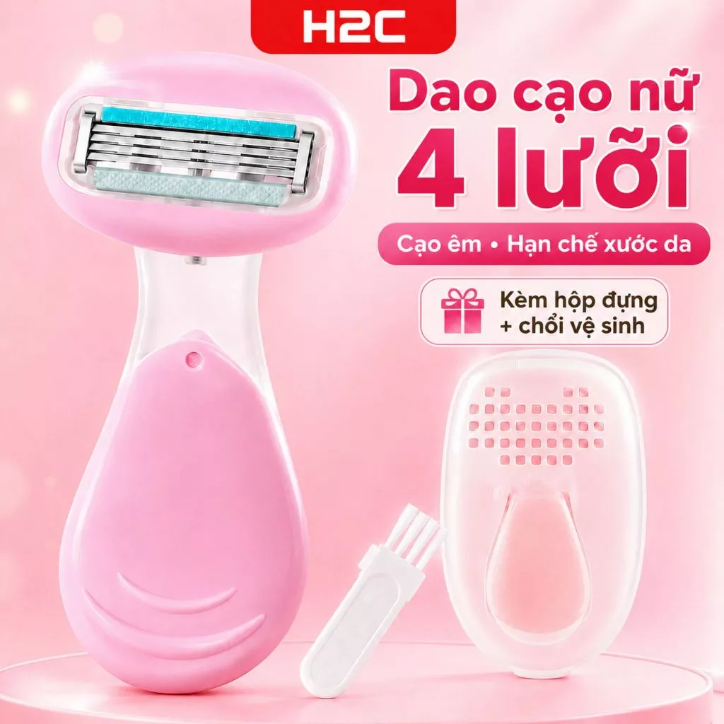 Dao cạo nữ H2C Gentlesilk, dao cạo bikini Venus spa 4 blades ( có che tên)