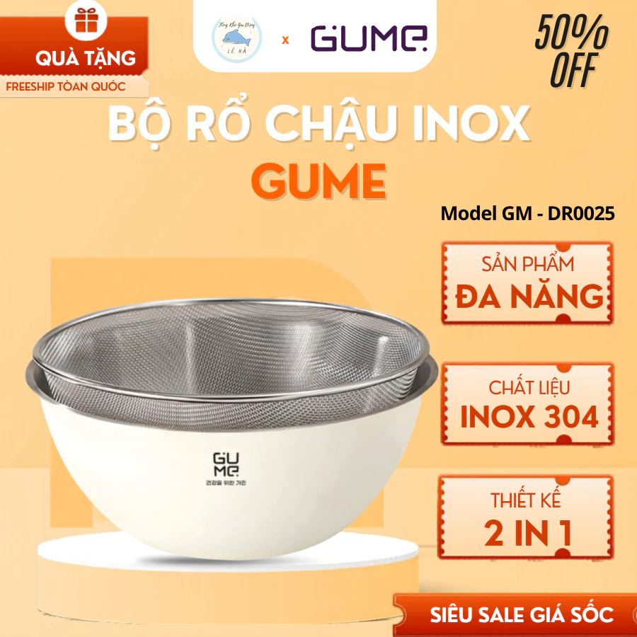 Bộ Rổ Chậu Gume GM-DR0025 Chất Liệu Sáng Bóng Bền Đẹp, Giúp Thoát Nước Nhanh Chóng - Tổng Kho Gia Dụng Lê Hà