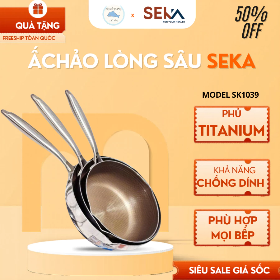 Chảo Sâu Lòng Phủ Titan Seka Dáng Sâu Lòng Hạn Chế Bắn Dầu, Truyền Nhiệt Nhanh Chóng - Tổng Kho Gia Dụng Lê Hà