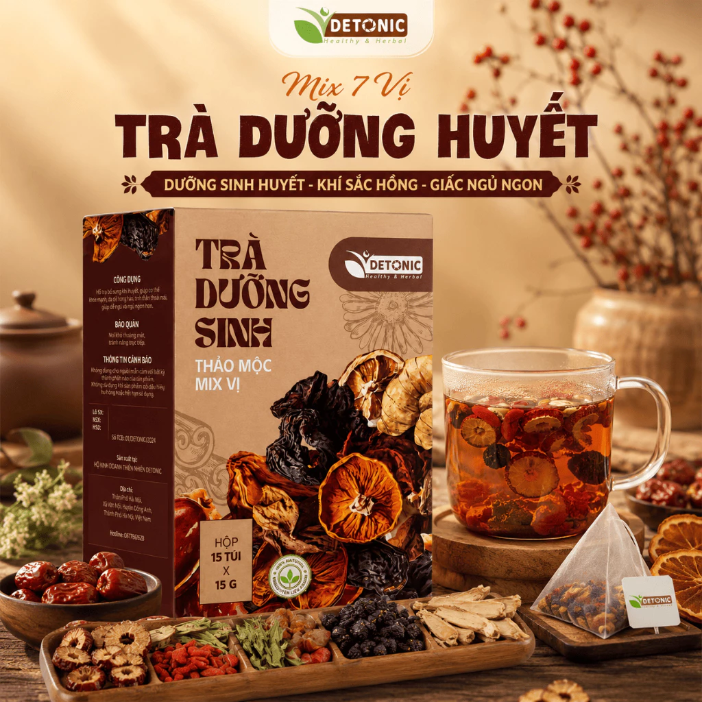 Trà dưỡng huyết thảo mộc DETONIC giúp bổ máu, giảm các triệu chứng suy nhược cơ thể, ngủ ngon giấc