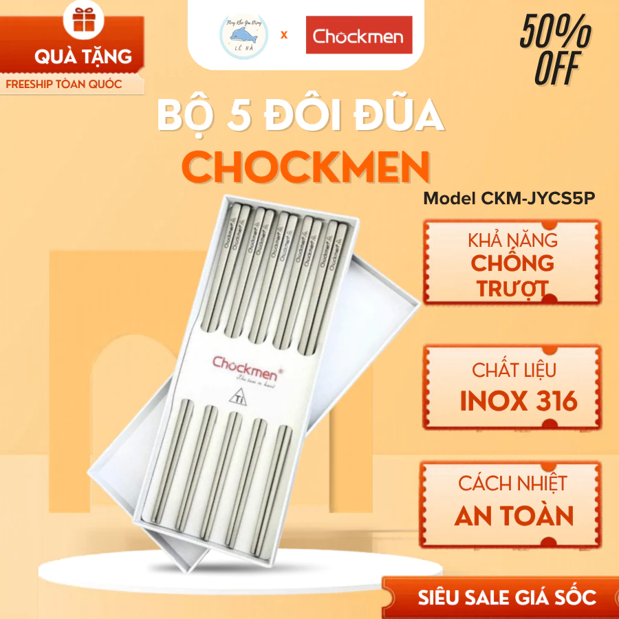 Set 5 Đôi Đũa Chockmen C658 Độ Bền Cao Khó Bị Biến Dạng, Cầm Nắm Chắc Chắn Thoải Mái - Tổng Kho Gia Dụng Lê Hà