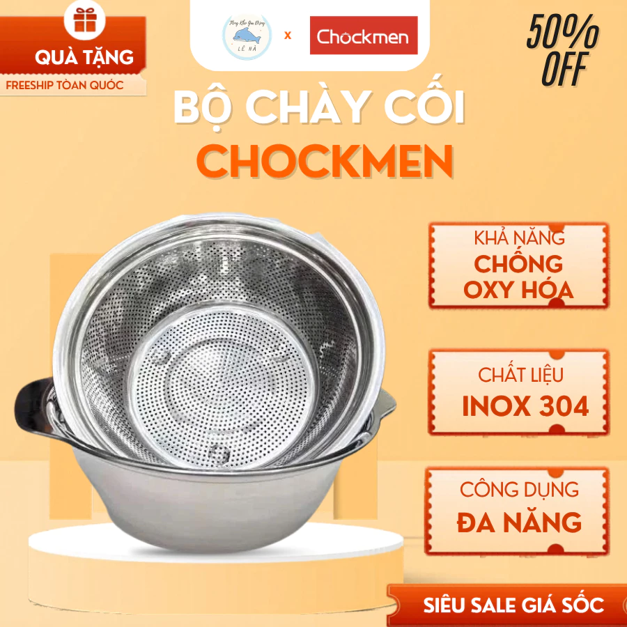 Bộ Rổ Chậu Inox Chockmen Thiết Kế Lỗ Thoát Nước Đều Đặn, Giúp Ráo Nước Vô Cùng Nhanh Chóng - Tổng Kho Gia Dụng Lê Hà