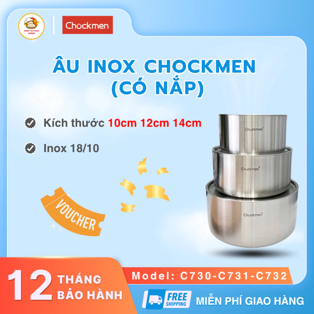 Âu Có Nắp Inox Chockmen Khả Năng Kháng Khuẩn Tốt Độ Bền Cao, Dễ Dàng Vệ Sinh Lau Chùi - SmartKitchen