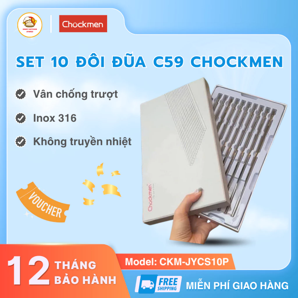 Set 10 Đôi Đũa Chockmen C59 Đúc Nguyên Khối Cầm Đầm Tay, Bề Mặt Đánh Bóng Gương Cao Cấp - SmartKitchen