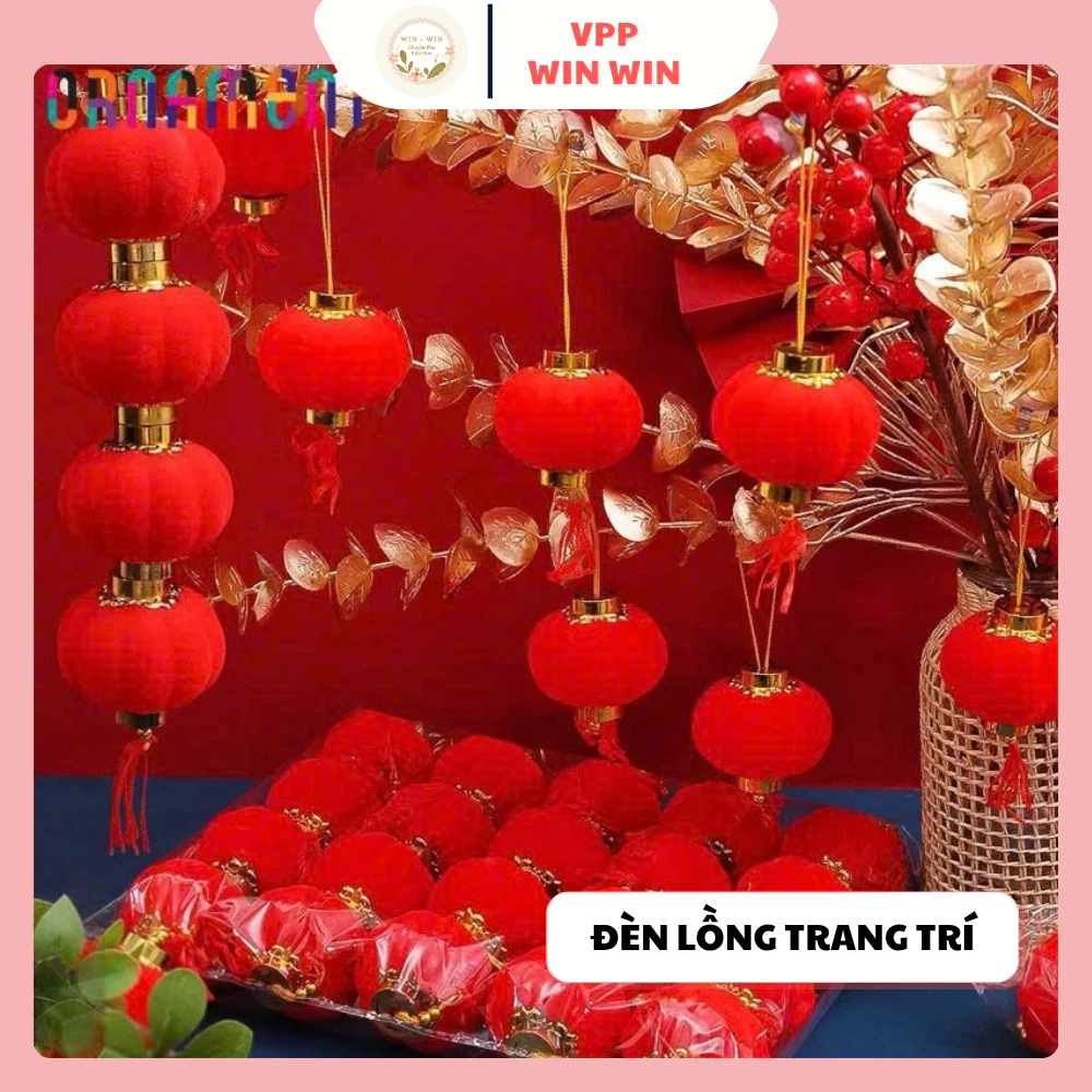 Quả cầu nhung nhỏ, đèn lồng trang trí ngày tết