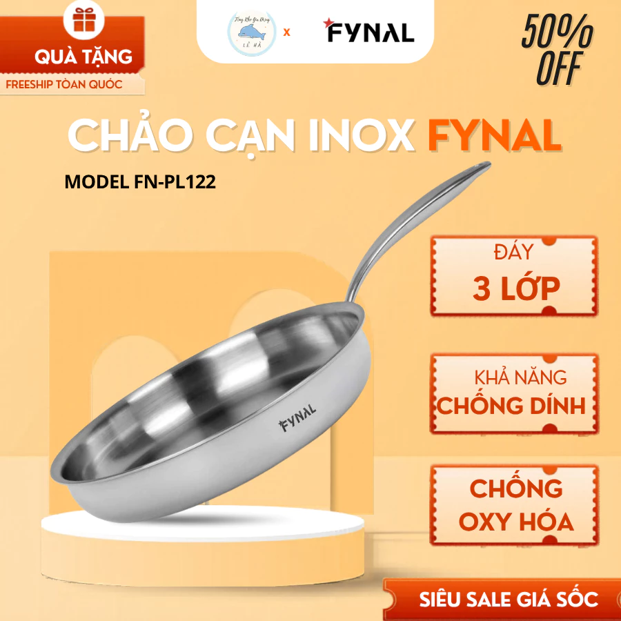 Chảo Cạn Inox Fynal Fn-PL122 Thiết Kế Đáy Từ Đa Năng, Nấu Nướng Không Hề Kén Bếp - Tổng Kho Gia Dụng Lê Hà