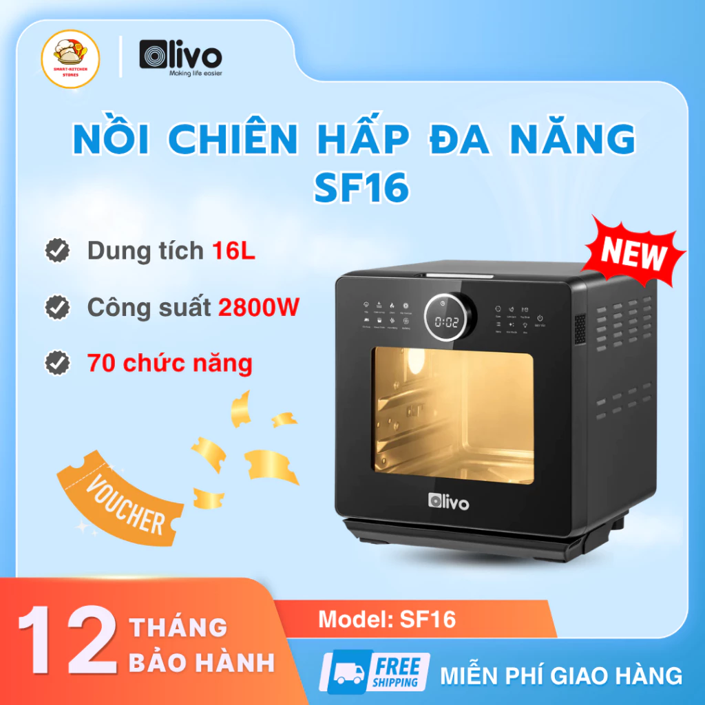 Nồi Chiên Hấp Olivo SF16 Pro Bảng Điều Khiển Cảm Ứng Mượt Mà, Chế Biến Món Ăn Thơm Ngon Đậm Vị - SmartKitchen