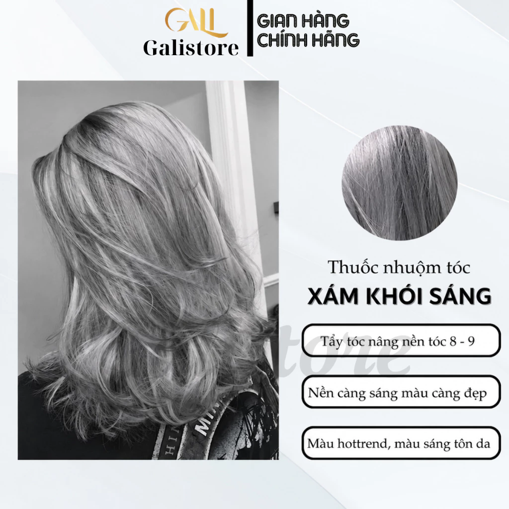 Thuốc nhuộm tóc màu xám khói sáng tặng kèm oxy trợ dưỡng Galistore