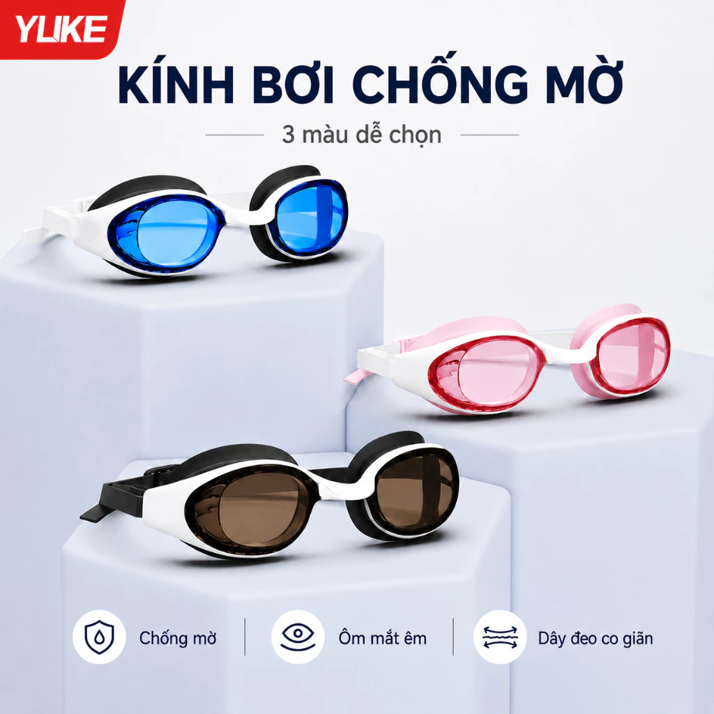 Kính bơi Shiwei Ylike chống mờ, tròng rõ nét, đệm silicon êm, dây đôi ổn định YJ6100