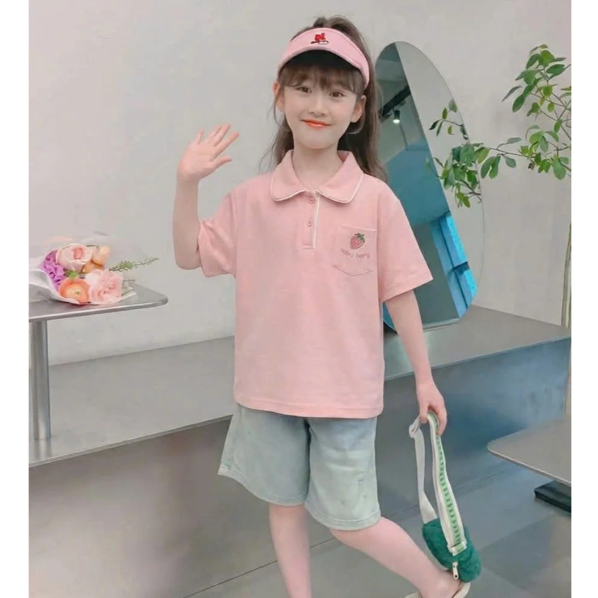 [A49] Áo polo trơn bé gái, áo cổ bẻ tay ngắn chất poli mềm nhẹ dễ phối đi học đi chơi dạo phố cho bé 14 - 43kg