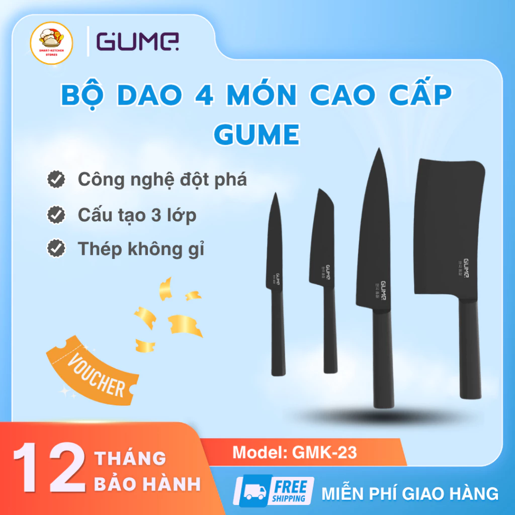 Bộ Dao 4 Món Gume GMK-23 Chất Liệu Cao Cấp Không Gỉ, Hỗ Trợ Đắc Lực Cho Công Việc Làm Bếp - SmartKitchen