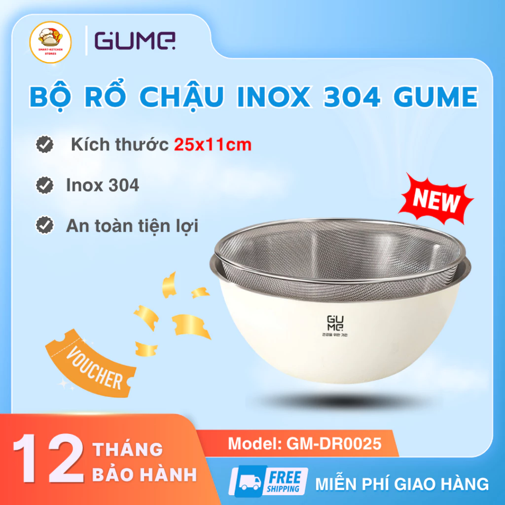 Bộ Rổ Chậu Gume GM-DR0025 Thiết Kế Lỗ Thoát Nước Đều Đặn, Hạn Chế Bám Bẩn Vô Cùng Tiện Lợi - SmartKitchen