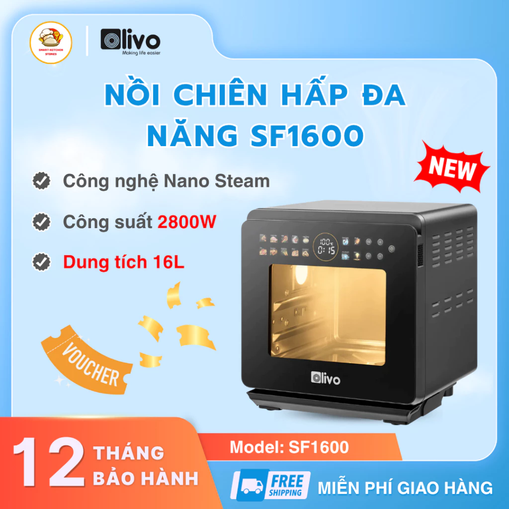 Nồi Chiên Hấp Olivo SF1600 Sở Hữu Khay Chứa Nước Tháo Rời, Lòng Nồi Chống Dính Dễ Lau Chùi - SmartKitchen