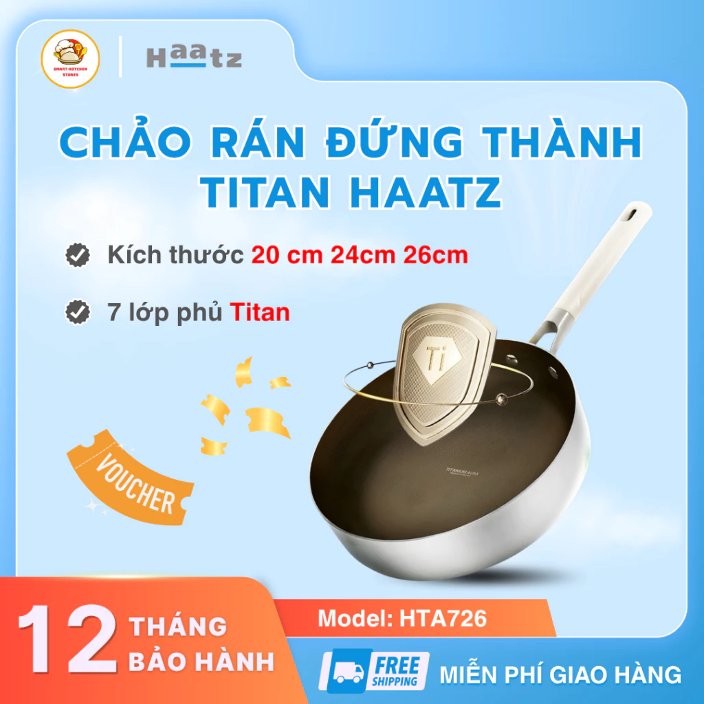 Chảo Rán Đứng Thành Haatz HTA726 Lòng Chảo Chống Dính Cao Cấp, Dễ Dàng Vệ Sinh Lau Chùi - SmartKitchen