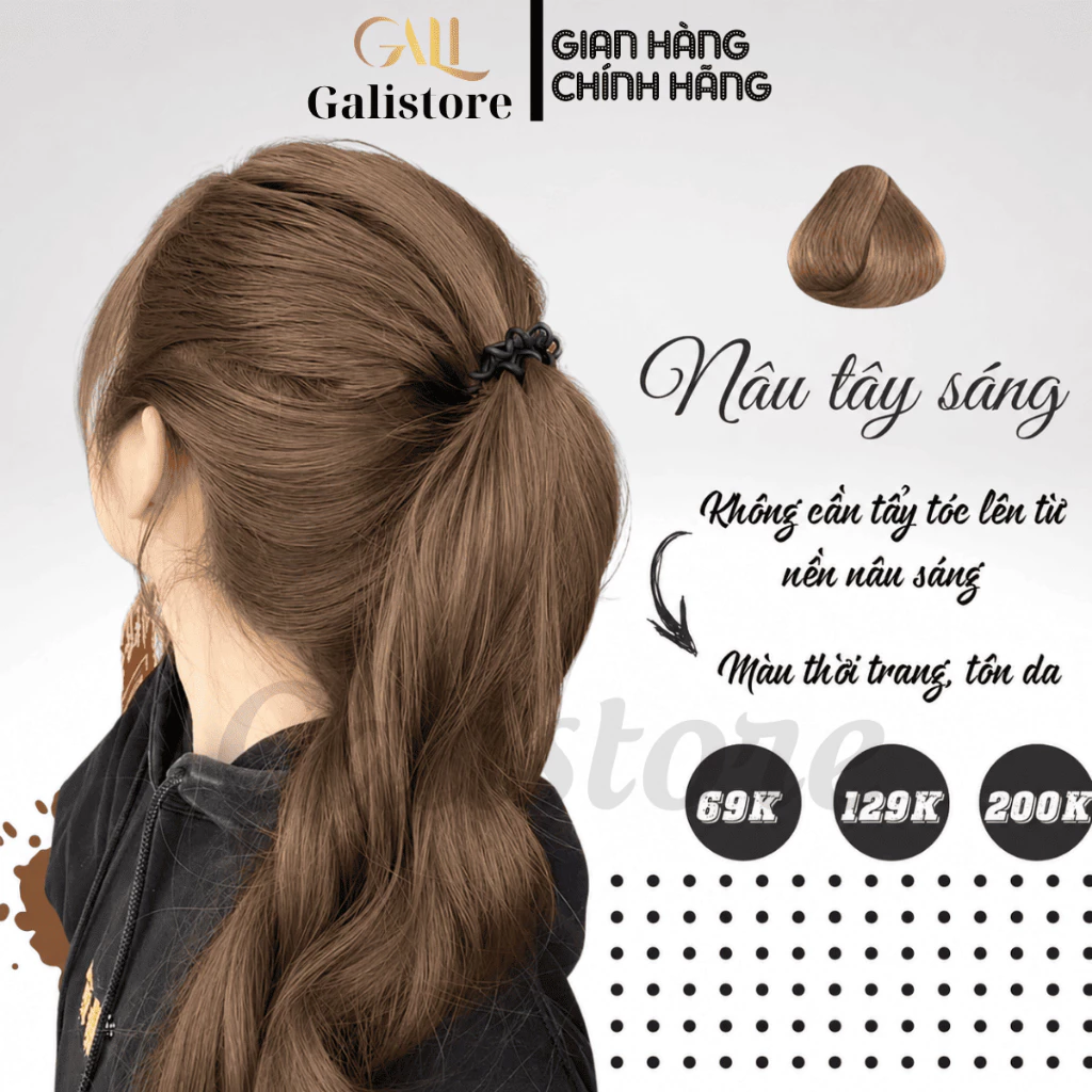 Thuốc nhuộm tóc NÂU TÂY SÁNG, không tẩy tặng kèm OXY trợ nhuộm Galistore