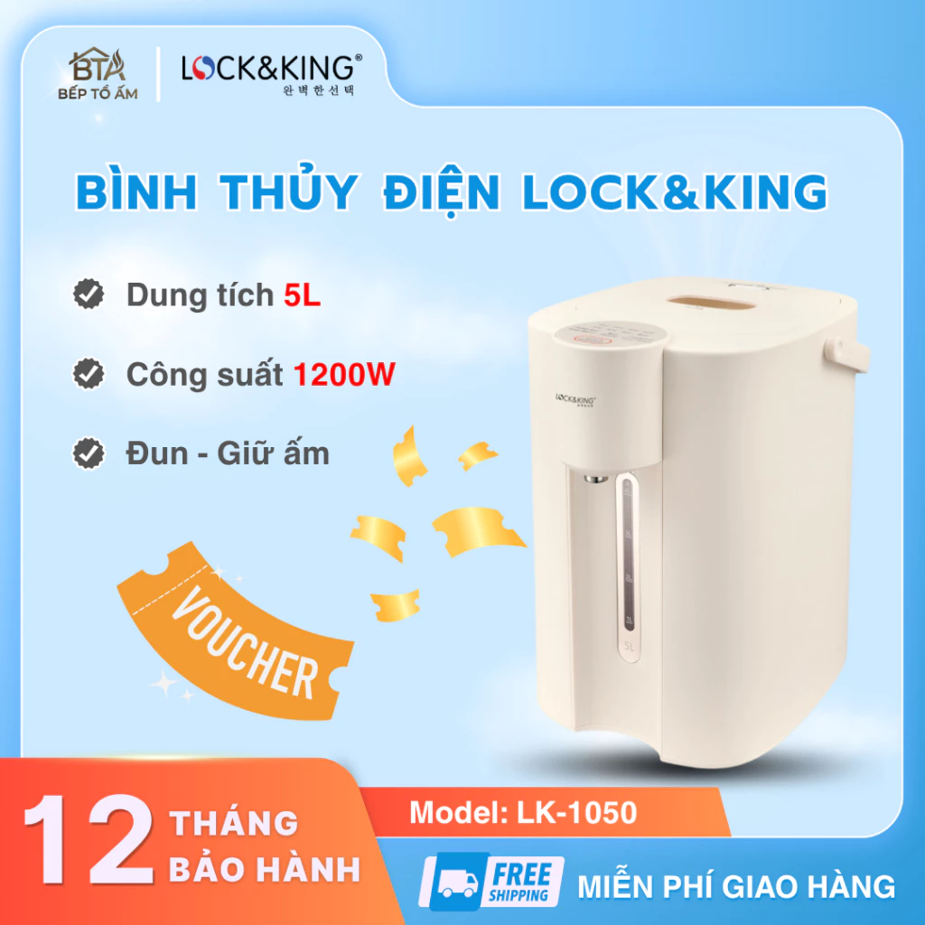 Bình Thủy Điện Lock&King LK-1050 Đun Nước Sôi Nhanh Chóng, Có Khóa Trẻ Em Cực Kỳ An Toàn - SmartKitchen