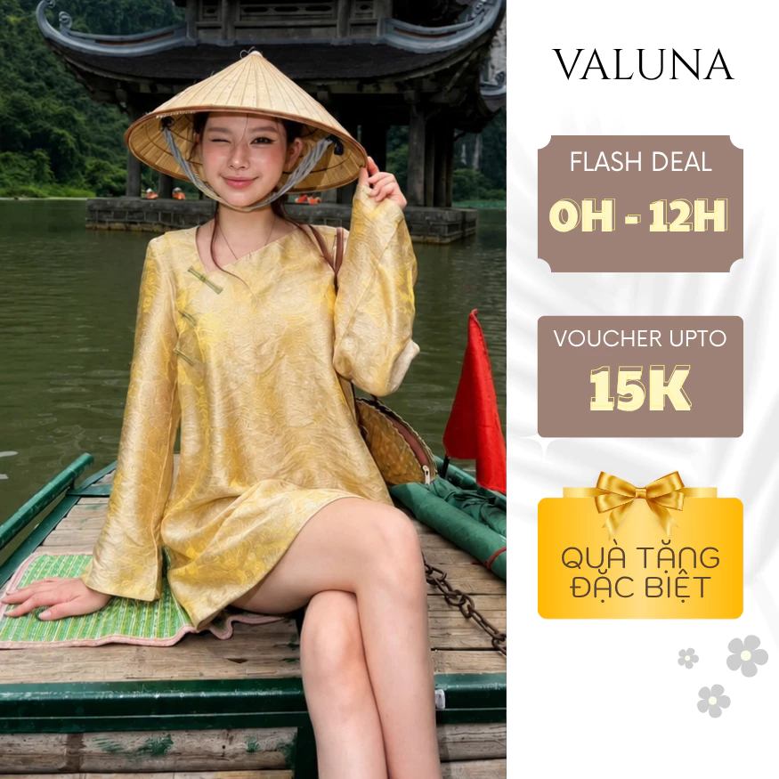Áo dài cách tân gấm hoa nữ cổ tàu tay dài phong cách cổ điển du lịch VALUNA STORE 2705