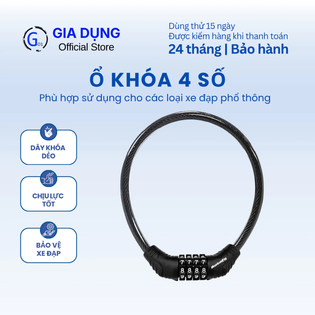 Khóa xe đạp thể thao chống trộm G01 thông minh 4 số xoay mã lõi thép chống cắt