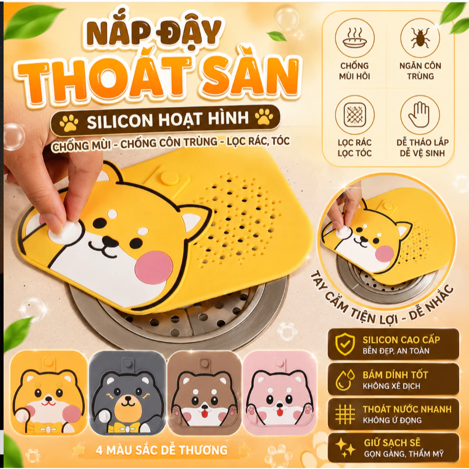 Nắp Đậy Thoát Sàn Silicon Hoạt Hình Chống Mùi Chống Côn Trùng Lọc Tóc Nhà Tắm Nhà Bếp
