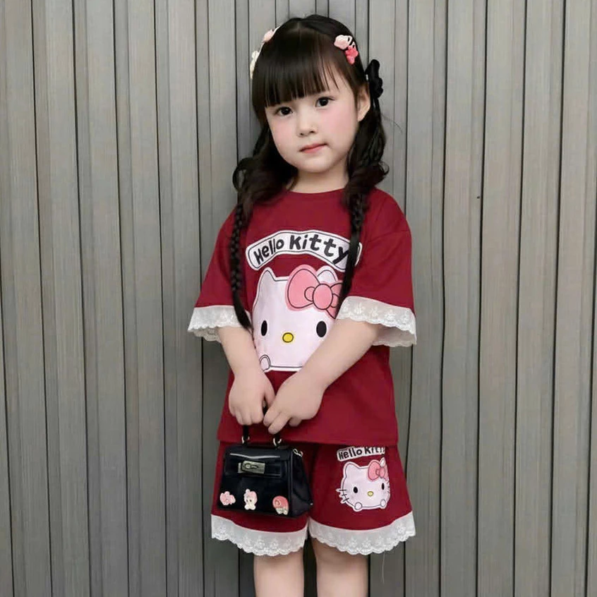 [A50] Bộ quần áo Hello Kitty bé gái, set áo tay ngắn quần đùi ren su 4 chiều đi học đi chơi cho bé 9 - 44kg