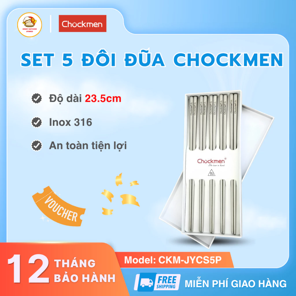 Set 5 Đôi Đũa Chockmen C658 Bề Mặt Hạn Chế Bám Bẩn Tối Ưu, Dễ Dàng Vệ Sinh Lau Chùi - SmartKitchen