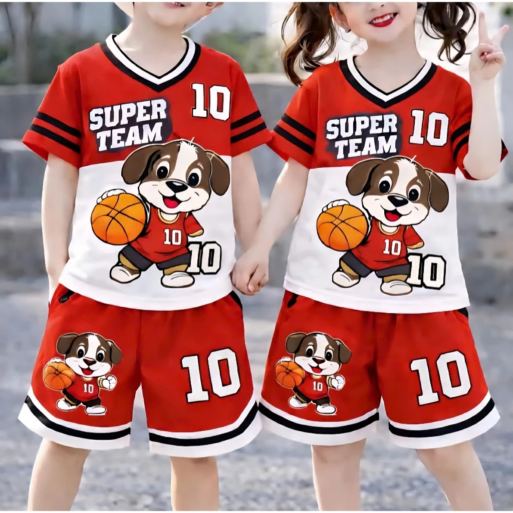 [A51 - 1 bộ] Bộ quần áo bóng rổ Super Team cho bé, set áo cổ tim quần short su 4 chiều đi học đi chơi 14 - 42kg