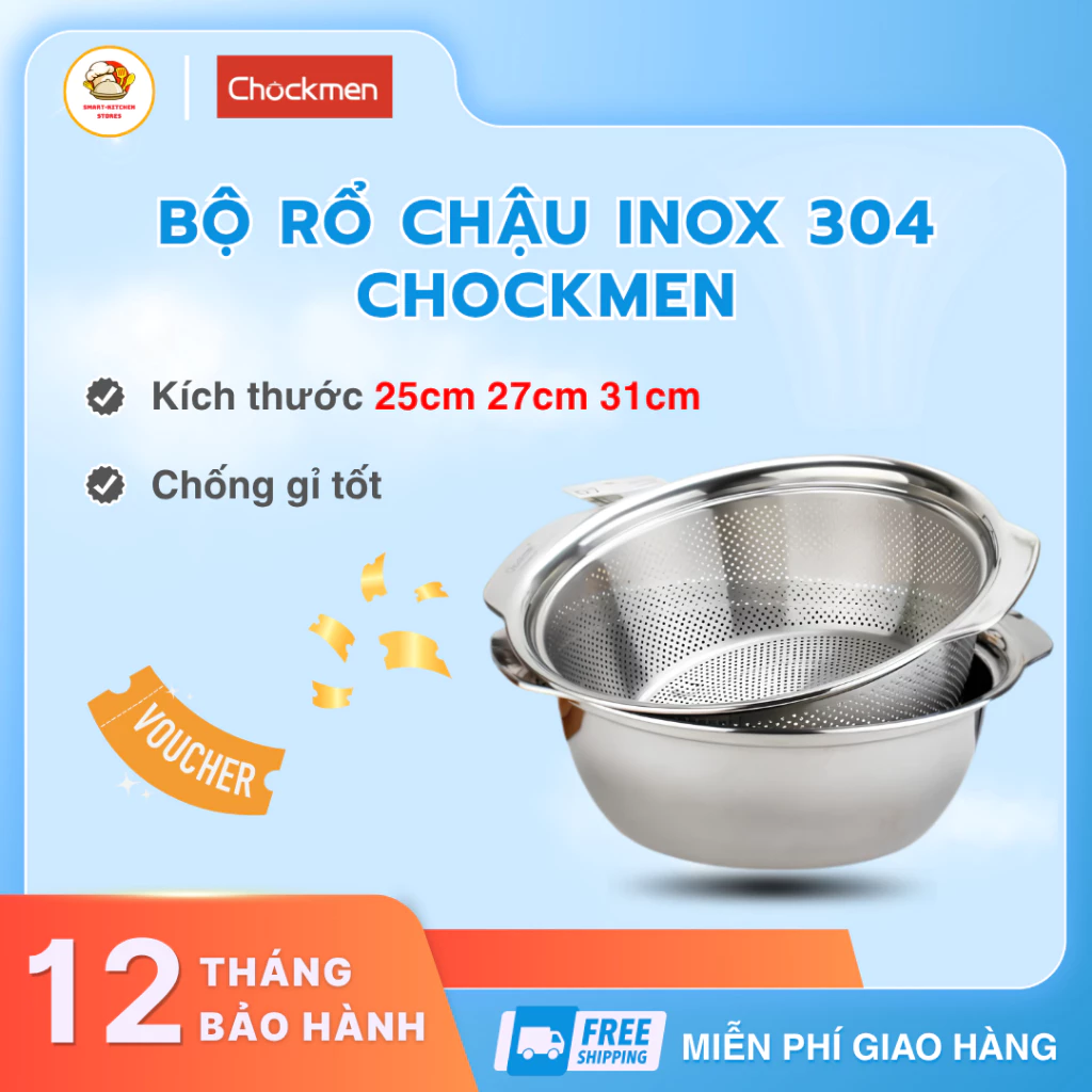 Bộ Rổ Chậu Inox Chockmen Tích Hợp Cả Rổ Và Chậu Tiện Dụng, Dễ Dàng Vệ Sinh Lau Chùi Sạch Sẽ - SmartKitchen