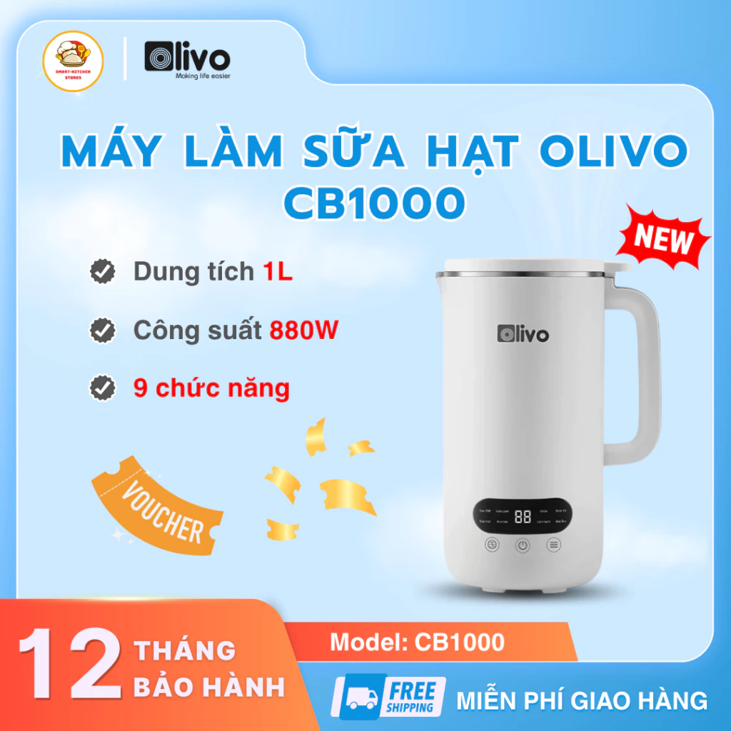 Máy Làm Sữa Hạt Olivo CB1000 Tự Động Làm Sạch Máy Tiện Lợi, Bảng Điều Khiển Rõ Ràng Dễ Dùng - SmartKitchen