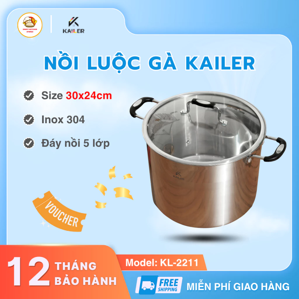 Nồi Luộc Gà Kailer Size 30cm Trang Bị Quai Cầm Chắc Chắn Chịu Lực, Dễ Dàng Vệ Sinh Lau Chùi - SmartKitchen