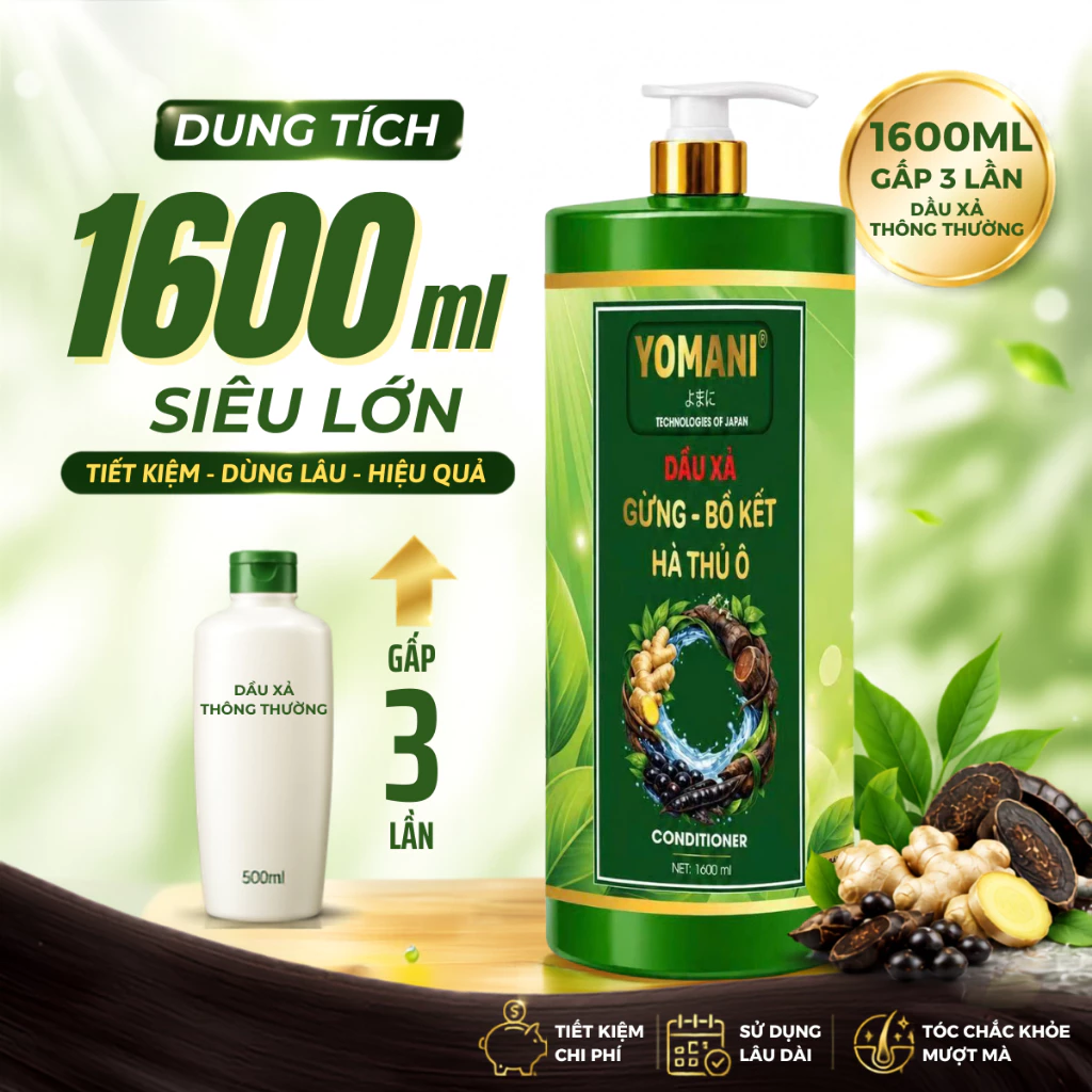 [CHAI 1600ML] Dầu Xả Gừng, Bồ Kết & Hà Thủ Ô YOMANI Hỗ Trợ Giảm Gàu Ngứa, Giúp Tóc Chắc Khỏe