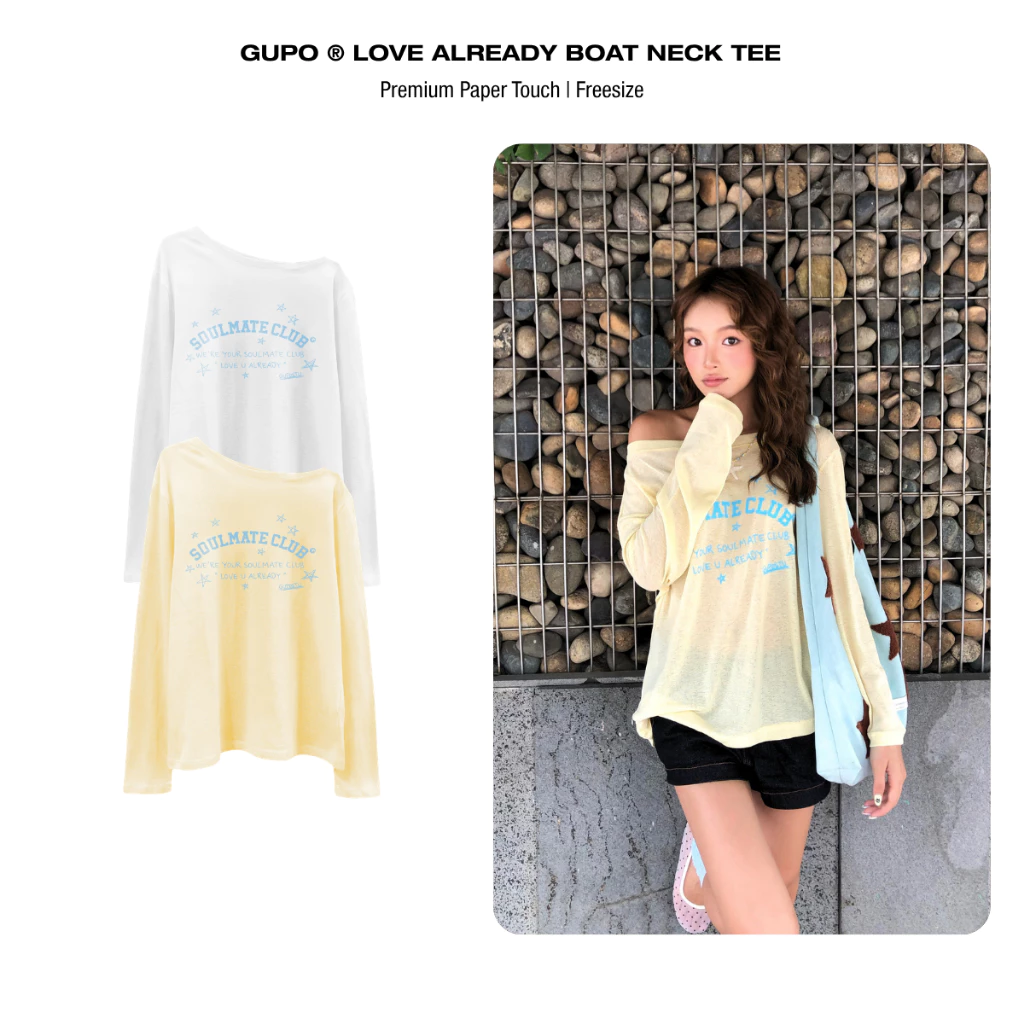 Áo Thun Lệch Vai Tay Dài 𝙂𝙐𝙋𝙊 𝙇𝙤𝙫𝙚 𝘼𝙡𝙧𝙚𝙖𝙙𝙮 Form Rộng Cổ Thuyền Thun Giấy Mỏng Nhẹ - ATG02
