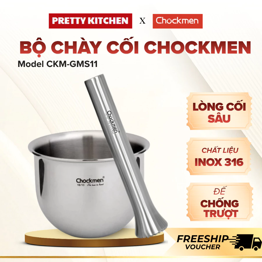 Bộ Chày Cối Mini Chockmen C202 Bề Mặt Hạn Chế Bám Bẩn Tối Ưu, Thoải Mái Giã Tỏi Ớt Tiện Lợi - Pretty Kitchen