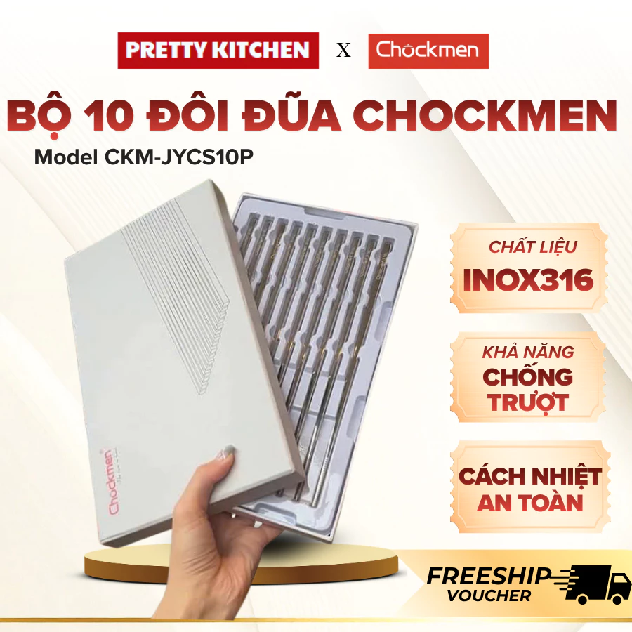 Set 10 Đôi Đũa Chockmen C59 Trọng Lượng Vừa Vặn Tiện Lợi, Phù Hợp Cho Gia Đình Đông Người - Pretty Kitchen