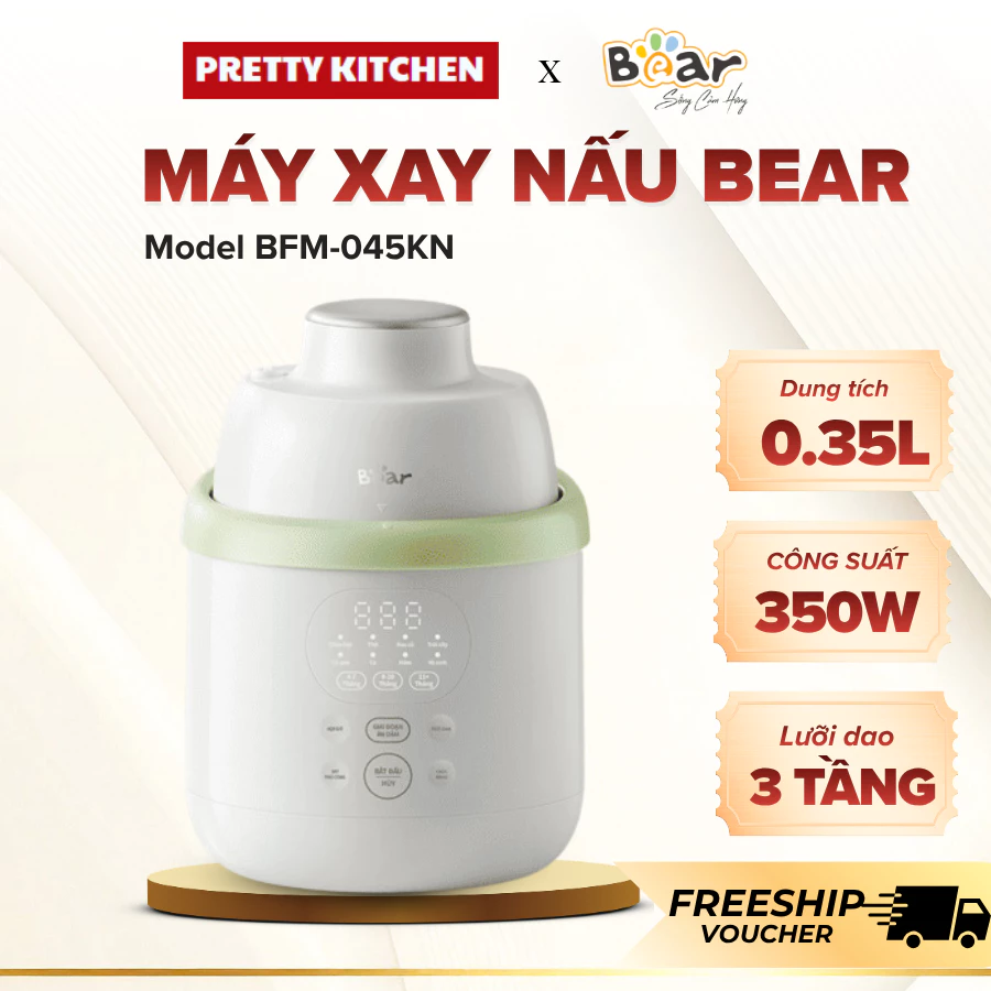Máy Xay Nấu Ăn Dặm Bear BFM-045KN Thiết Kế Nhỏ Gọn Đẹp Mắt, Vật Liệu Cao Cấp Rất An Toàn - Pretty Kitchen