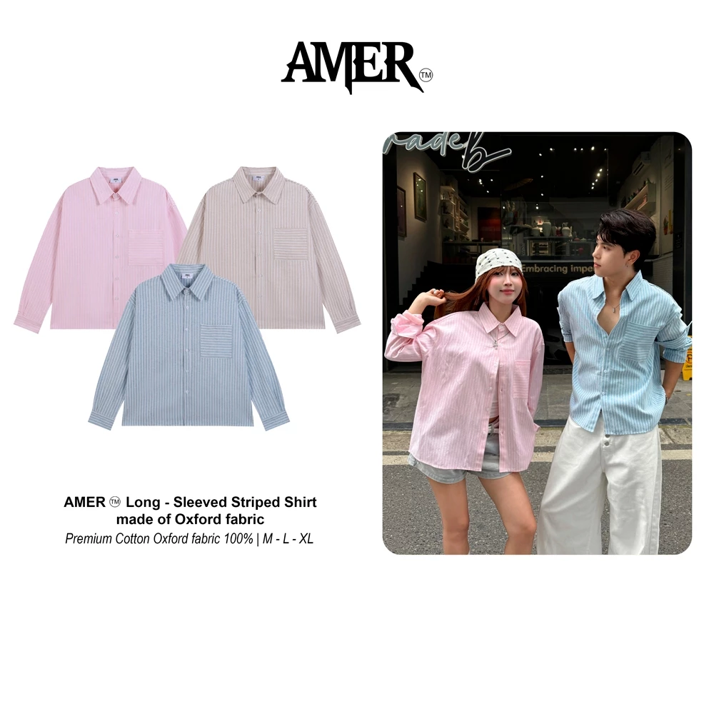 Áo Sơ Mi Nam Nữ Dài Tay Form Boxy Fit Kẻ Sọc Local Brand AMER vải Oxford Cao Cấp - AM05
