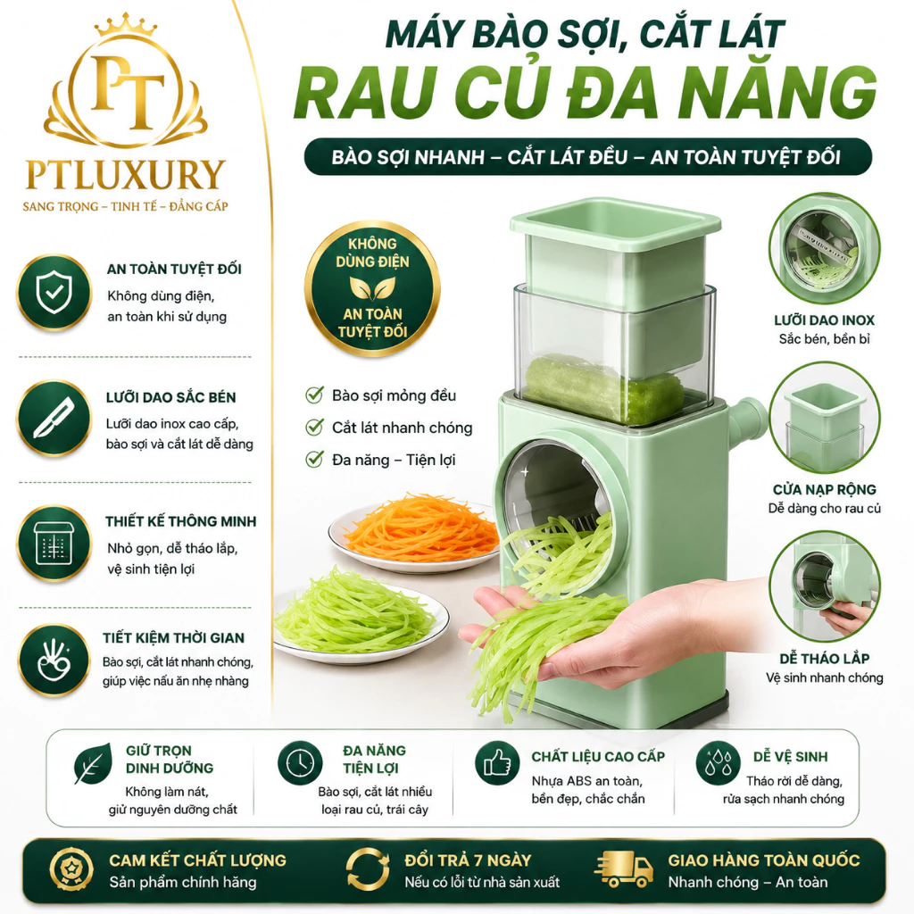 Máy Thái Lát PTLUXURY Thái Rau Củ Đa Năng Kèm 6 Lưỡi Dao [ HÀNG TỐT ]