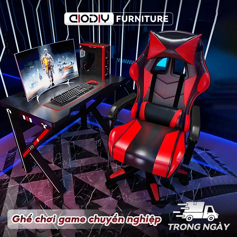 Ghế gaming AIODIY Ghế công thái học Có thể quay 360° tự do điều chỉnh chiều cao và có đế đạp