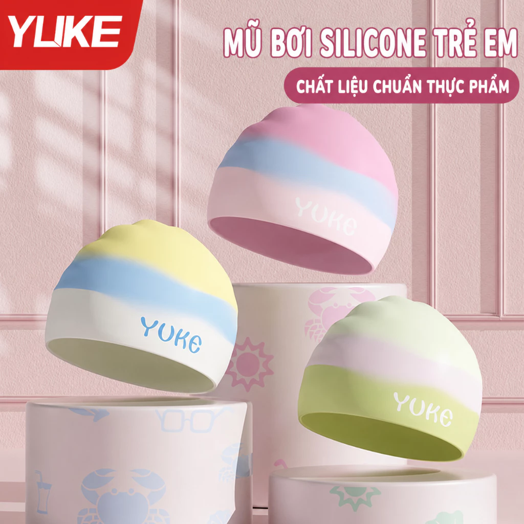Mũ bơi silicon trẻ em Shiwei Ylike cao cấp, chất liệu mềm co giãn, chống bám tóc, màu pastel dễ thương 6022