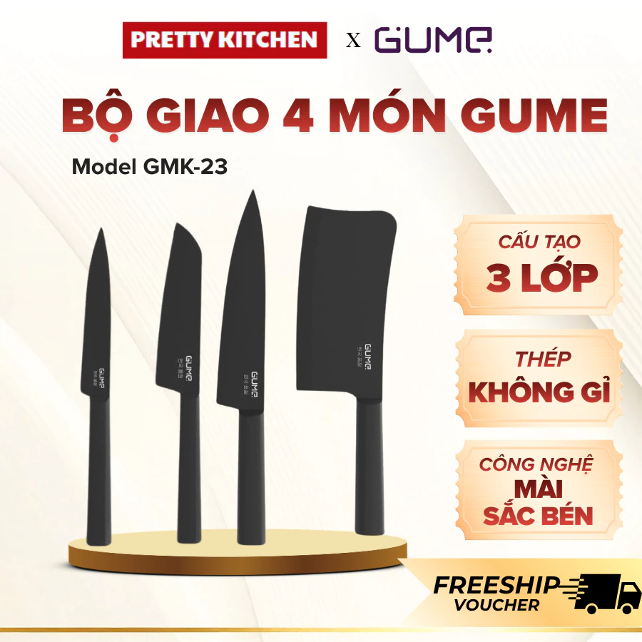 Bộ Dao 4 Món Gume GMK-23 Sở Hữu Kiểu Dáng Sang Trọng, Dễ Dàng Vệ Sinh Lau Chùi Sạch Sẽ - Pretty Kitchen