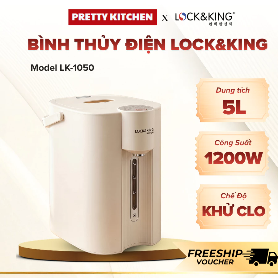 Bình Thủy Điện Lock&King LK-1050 Lòng Bình Cao Cấp Bền Đẹp, Thiết Kế Quai Xách Cầm Di Chuyển - Pretty Kitchen