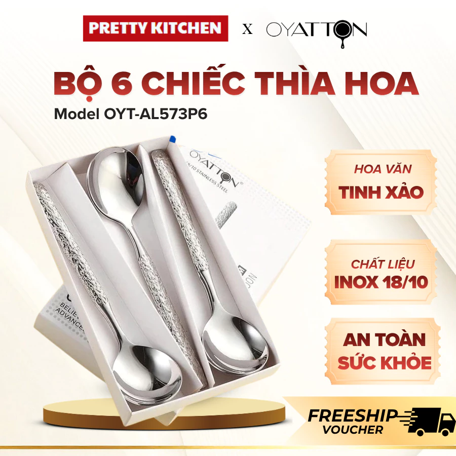 Bộ Thìa 6 Chiếc OYT-AL573P6 Cầm Nắm Chắc Chắn Thoải Mái, Hoa Văn Tinh Tế Cực Kỳ Dễ Dàng Vệ Sinh - Pretty Kitchen